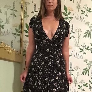 Button Up Floral Dress with Deep V